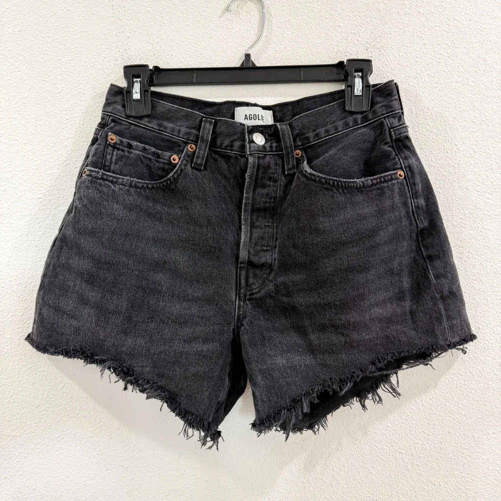 Agolde Parker Long 100% Cotton Denim Boho Preppy Festival Black Shorts 26